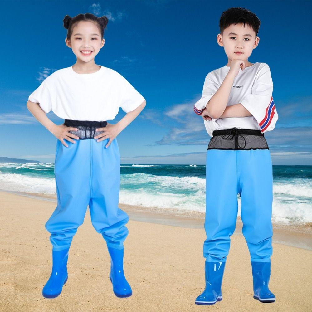 PVC Children Rain Pants Boots Half-Body Pants with Rain Boots Children Raincoat Jumpsuit  Fishing