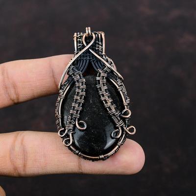 Silver Sheen Obsidian Copper Pendant Wire Wrapped Jewelry Stylish Pendant Gemstone Copper Jewelry Handmade Wire Wrapped Pendant Gift For Her