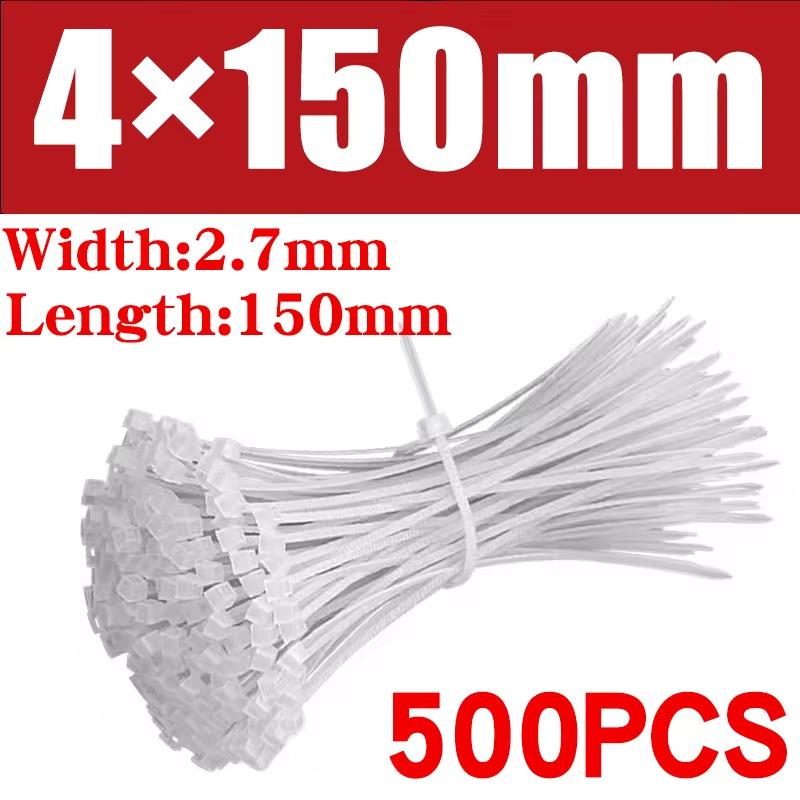 500/1000 Teile/beutel Selbstsichernder Nylon-Kabelbinder aus Kunststoff, weiße Reißverschluss-Wraps, Nylon-Kabelbinder-Set, Befestigungsring, Schlaufe, Drahtwicklung