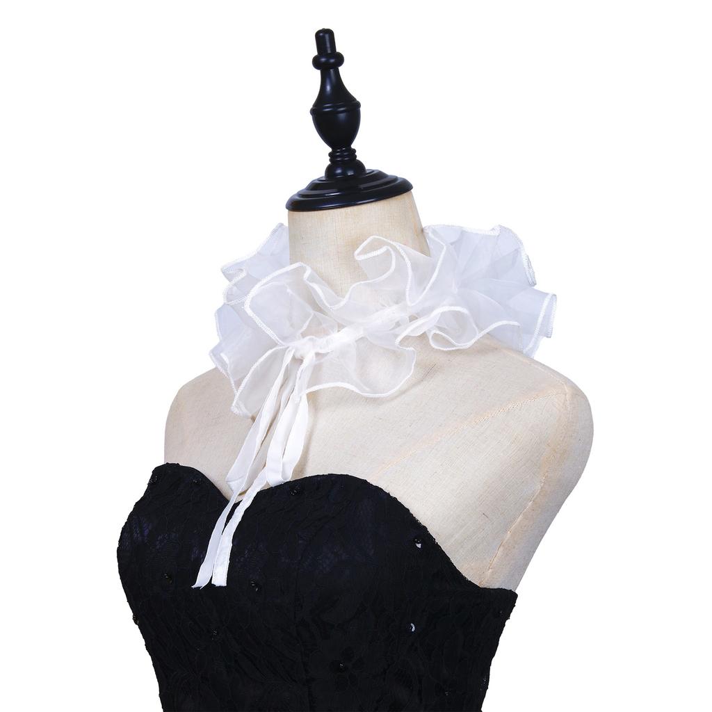 Elżbietańska Falbana Fałszywy Kołnierz Wiktoriański Biały Organzowy Kryza na Szyję i Sztuczne Mankiety Kostiumowe Akcesoria na Halloween