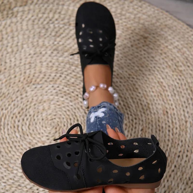 2025 Vår Nye Damesko Mote Runde Tå Ballerinaer Lett Snøring Enkeltsko Utendørs Fritidssneakers Størrelse 36-43