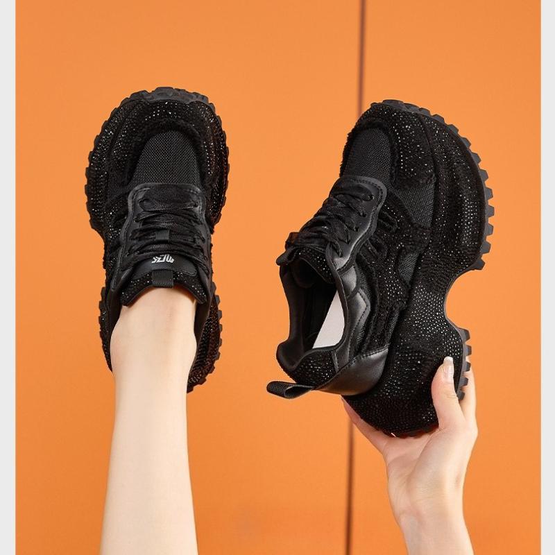 Fashion 2025 New 8.5cm Women's Chunky Sneakers Autumn Fashion Shiny Rhinestone Thick Bottom Shoes High Platform Ladies Sneaker Woman