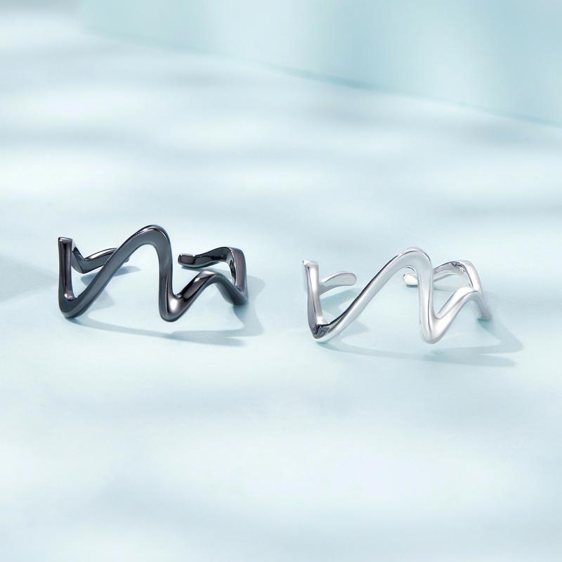 Inel Bamoer din argint 925 gravat cu valuri simple, inele ajustabile pentru degete pentru femei, bijuterii