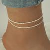 Silberbeschichtete gedrehte klassische doppellagige exquisite Kette stilvolles Fußkettchen für Damen trendiger Sommer-Anhänger Valentinstagsgeschenke