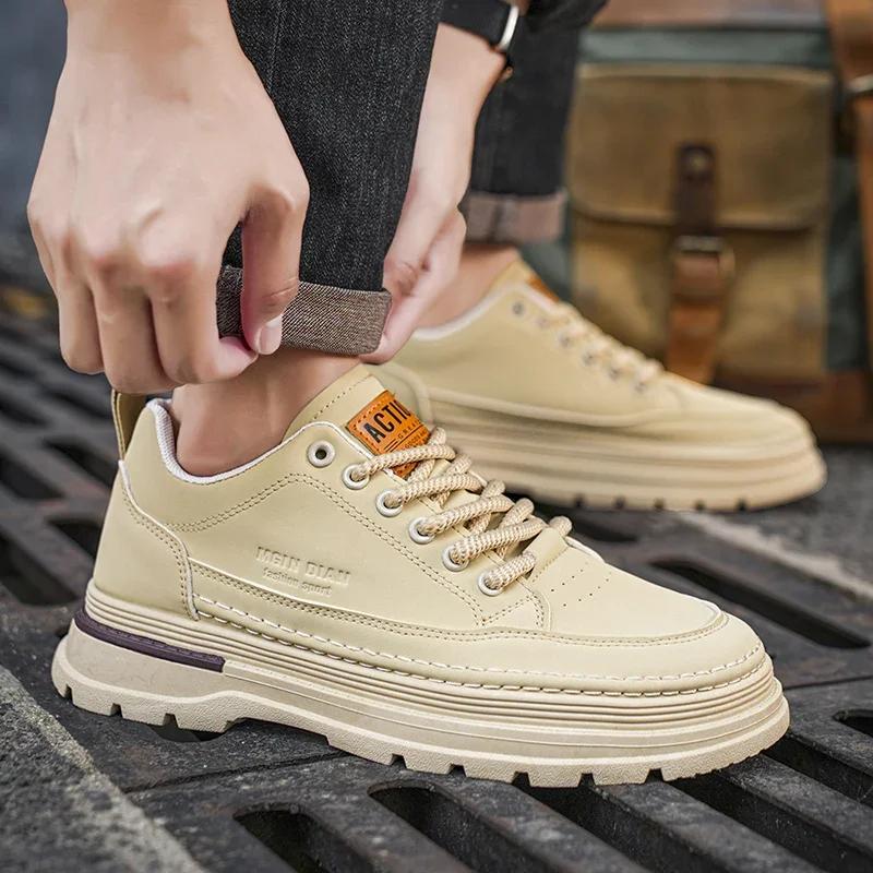 Fashion Sheos for Men New Men's Sneaker Autumn Thick Soled Fashion Luxury Leather Casual Workwear Sneaker Motorcycle Shoes Tenis Hombres