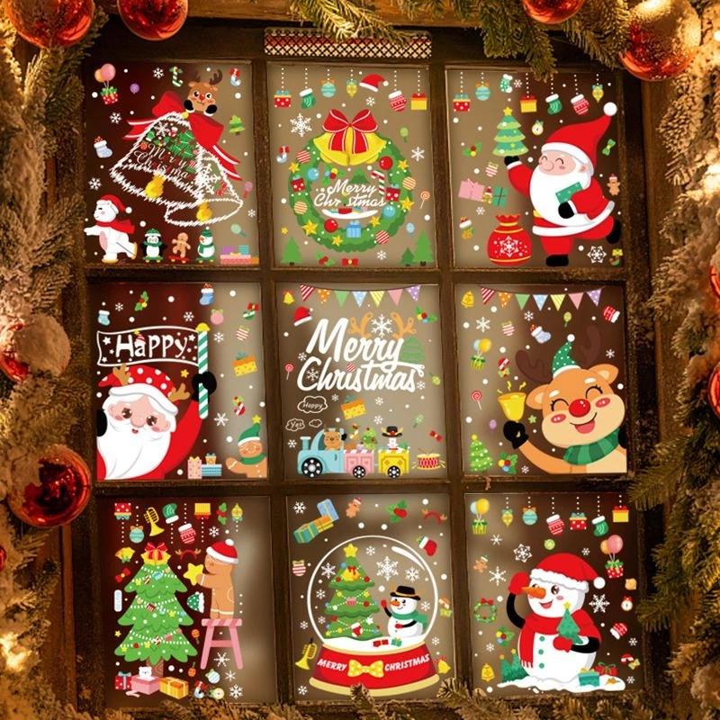 Christmas Window Stickers Santa Claus Snowflake DIY Wall Decal 2026 Christmas Decorations For Home New Year Ornaments Gift 2026