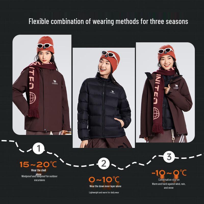 Camel Women's 3-in-1 Waterproof Down Jacket