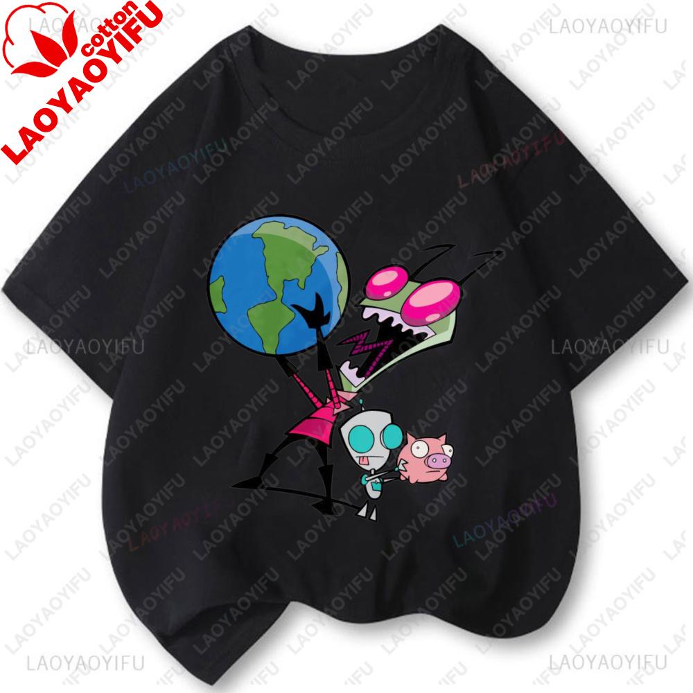 Invader Zim Grafik T-Shirts Unisex Unisex Cartoon TV Vintage Beliebtes Shirt Mode Kawaii Niedlich Kreativität Kurzarm-T-Shirts