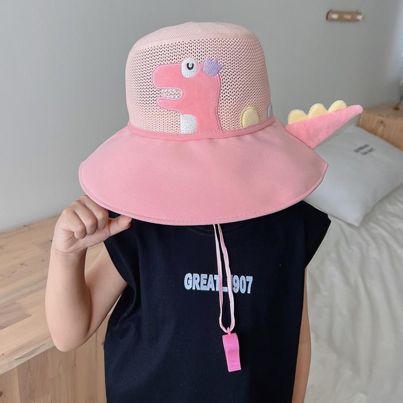 Children S Sun Hat Boy Summer Sun Protection Big Eaves Hat Girl Outdoor Bucket Hat Cute Cartoon Dinosaur With Whistle 54 head circumference