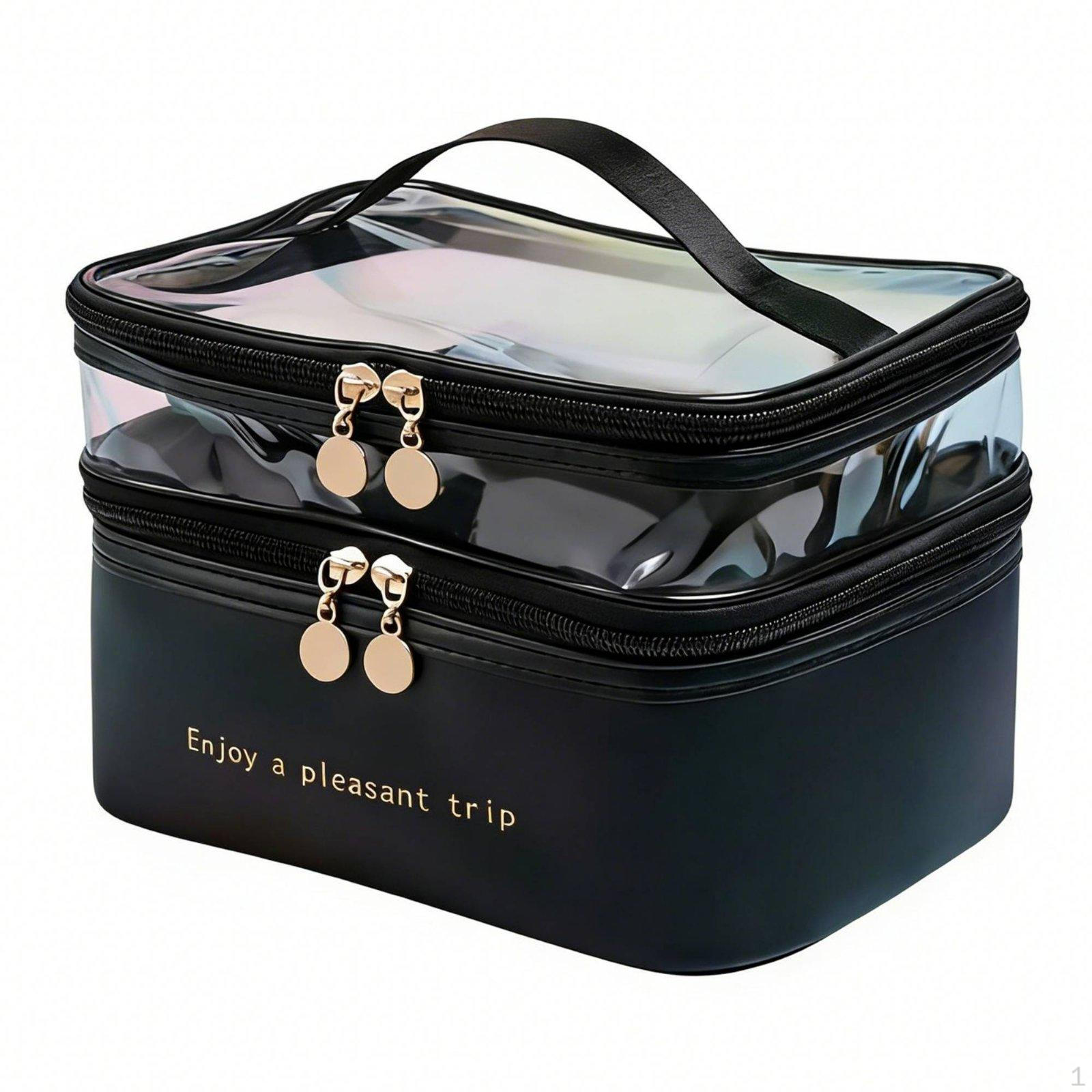 Double Layer Makeup Bag Waterproof Cosmetic Case Large Capacity TwoTier Travel Toiletry
