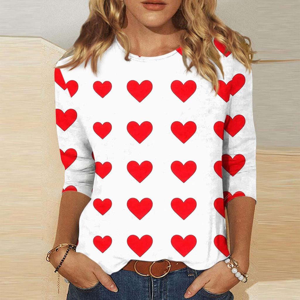 Women's Fashion Casual Round Neck 3/4 Sleeve Loose Printed T-Shirt Ladies Top