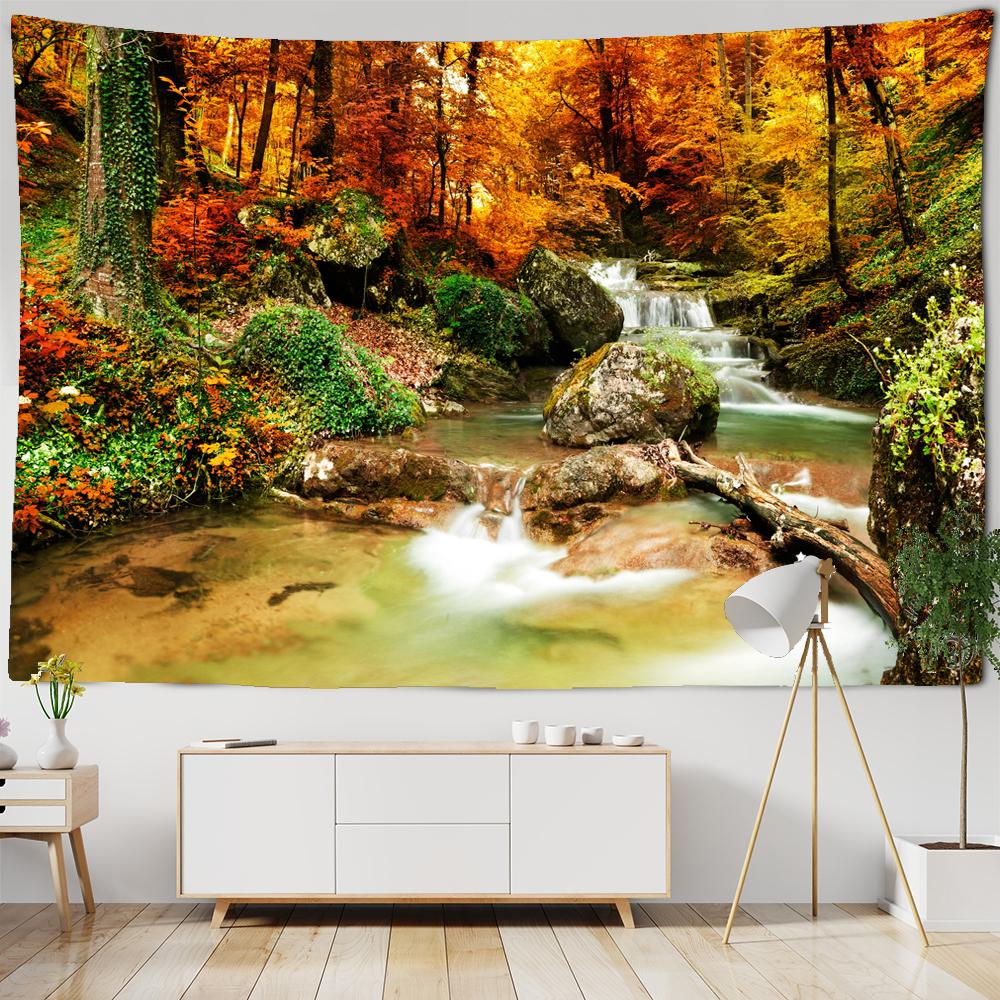 Foresta Autunnale Arancione Arazzo da Parete Appeso Luce Solare Decorativo Tappeto da Parete Bohemien Grande Mandala Indiano Poliestere Coperta Sottile
