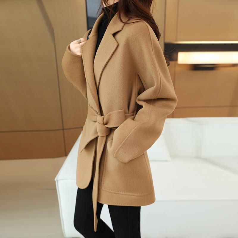 100% Wool Women Coat TIDENOVEL Autumn Wool Long Coat Handmade Pea Coat Winter Warm Wool Long Jacket Overcoat