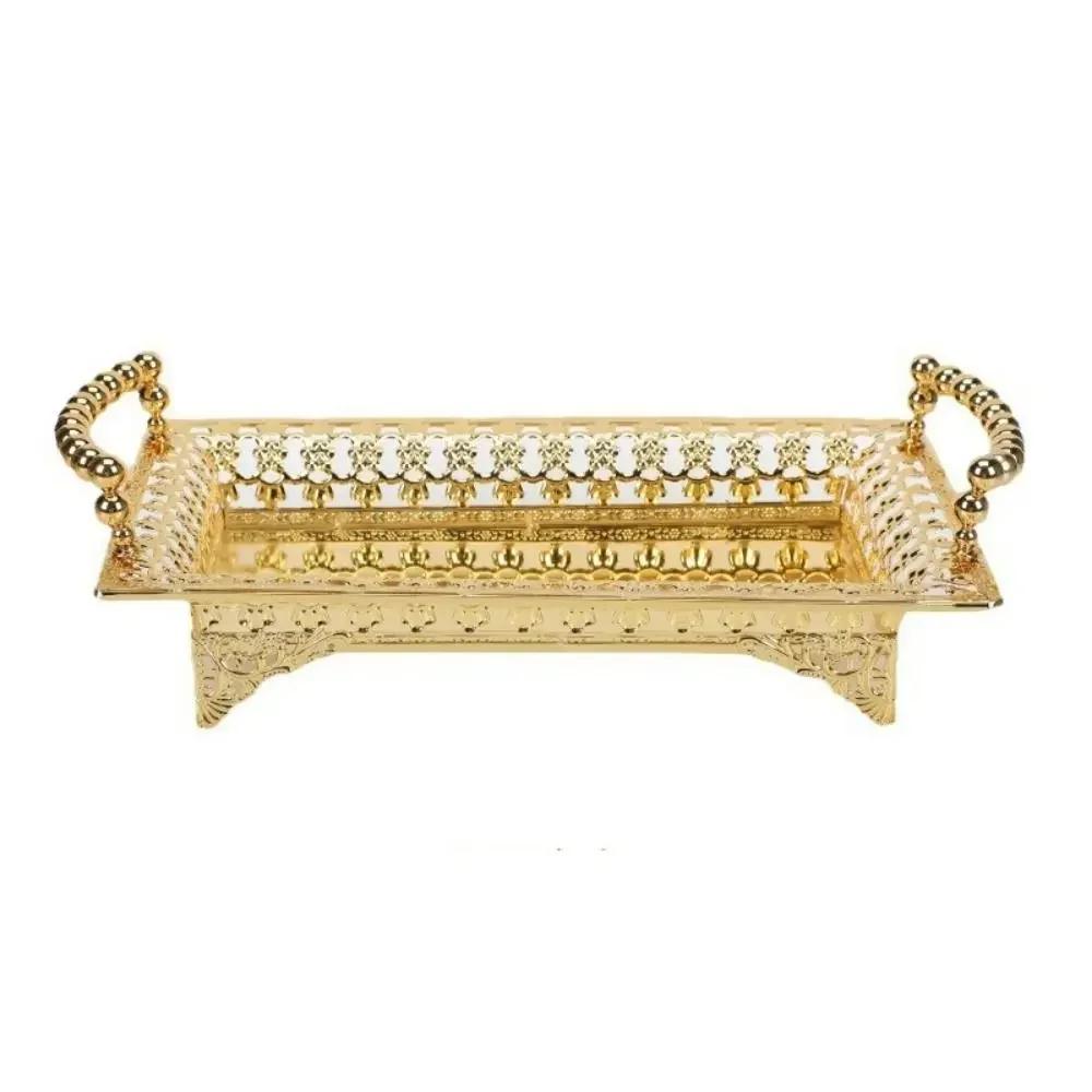 Fashion Iron Metal Fruit Tray Hollow Art Rectangular Shape Afternoon Tea Plate Handmade Snack Storage Tray Cake