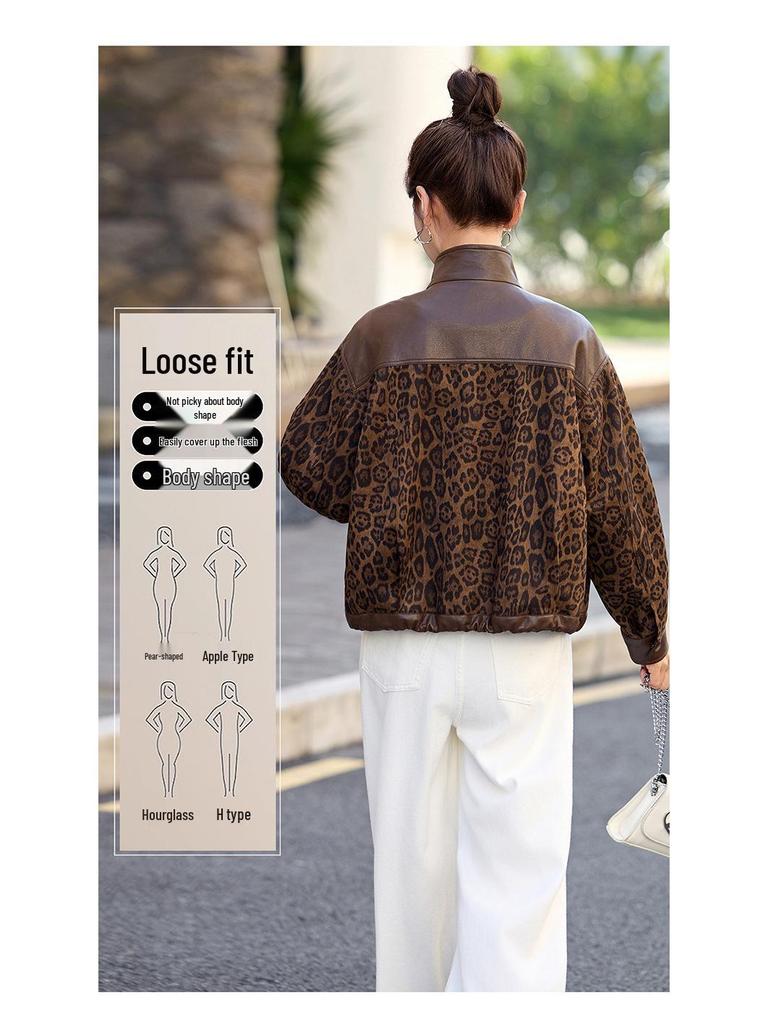 Frühling 2025 Leopardenmuster Patchwork Strickjacke - Damen Langarm Vielseitige Stehkragen Freizeitjacke MQ675