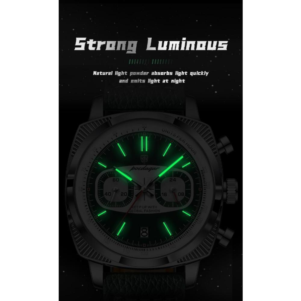POEDAGAR Original Fashion Men Clock Luminous Waterproof Chronograph Date Watch for Man Luxury Leather Quartz Watches Reloj