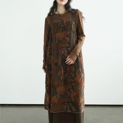 Women Vintage Dresses Print Floral Spring Patchwork Chinese Style High Quality Dress