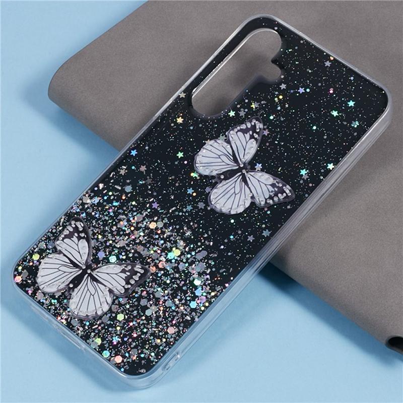 WANLONFENG AW Series for Samsung Galaxy A15 4G/5G Case 3D Butterfly TPU Glitter Phone Cover with Screen Protector