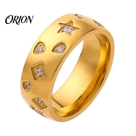 Titanium Steel Ring with Rhinestones, Star Geometric Pattern Band for Daily Wear Jewelry Men Women, Anti-Tarnish Hypoallergenic Finger Ring, Gift Him