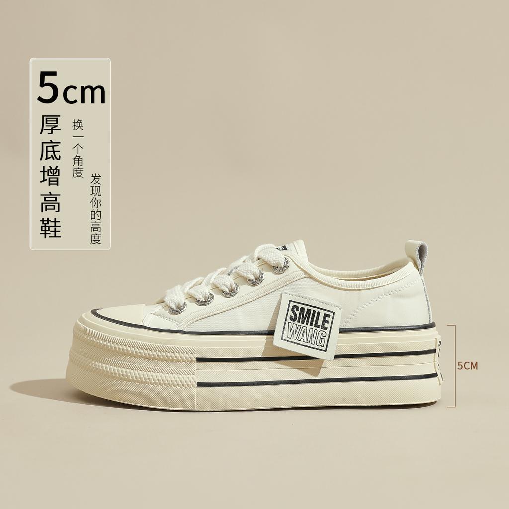 Platform Canvas Shoes New Autumn Retro Soft-soled Muffin Heightening Board Shoes Black Shoes Spring and Autumn