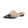Pointed Head Flat Bottom Bag Head Slippers Women's Shoes Rabbit Fur Plush Warm Fashion Outdoor Fluff Drag High-end Leather Surface Europe and America