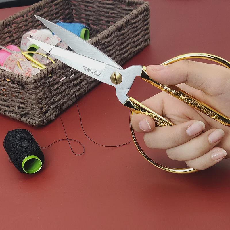 Large Stainless Steel Dragon & Phoenix Gold Ribbon Cutting Scissors - Festive Retro Tailor Scissors
