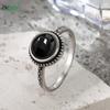 Vintage Sterling Silber Schwarzer Onyx Ring Schlichter Minimalistischer Stil Runde Form Naturstein Schwarzer Ring Feiner Schmuck Für Frauen