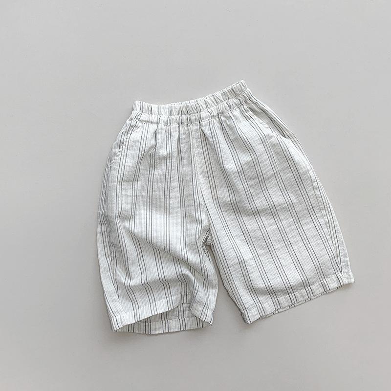 Children's Thin Vertical Striped Pants Cropped Pants Boys and Women's Summer Korean Casual Pants Mosquito Proof Pants