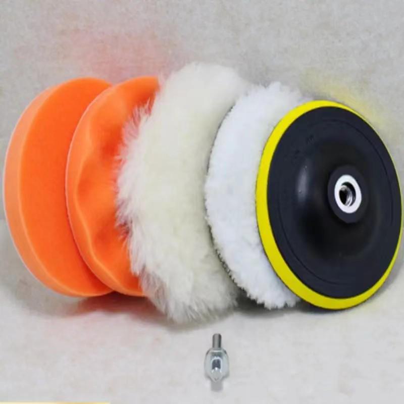 6-teiliges Auto-Polier- und Wachsset: Schwammscheiben, Räder, Wollknäuel