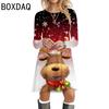 Ladies' Christmas Dress Long Sleeve O-Neck Big Size Casual Dress 3D Fun Cartoon Christmas Deer Pattern Gradient Print Dresses
