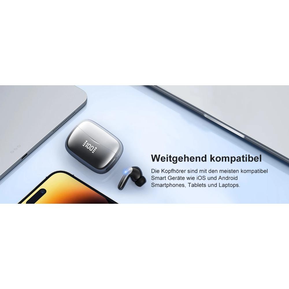 Bluetooth 5.3 Wireless Earbuds ENC Noise Cancelling Mic 50H Playtime Deep Bass Stereo Sound IP7 Waterproof LED Display Mini In-E