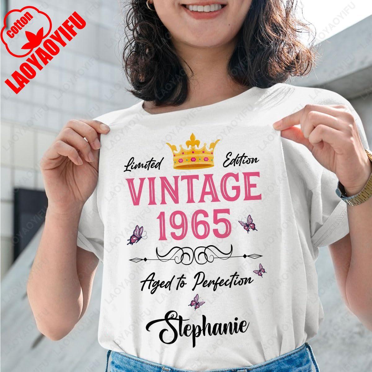 

Born in Vintage 1965 Limited Edition 60th Birthday Gift T-shirt Summer Fashion Casual Women Soft Cotton Tee Funny Pattern Tops 4XL