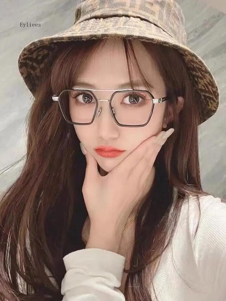 Fashion Men Myopia Glasses Anti Blue Light Metal Double Beam Nearsighted Eyewear Finished Student Myopic Eyeglasses 0-600