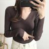 V-neck Women's Knitted Sweater, Long-sleeved, Versatile Base Layer Sweater