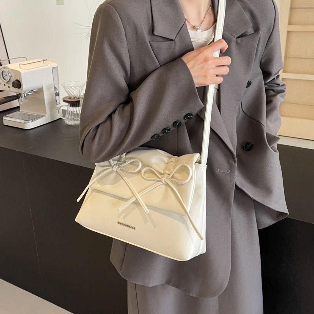 Korean Style Balletcore Bow Handbag Shopping Bag PU Leather Underarm Bag  Women