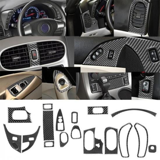 18Pcs For Chevrolet Corvette C6 05-07 Carbon Fiber Interior Full Kit Cover Trim