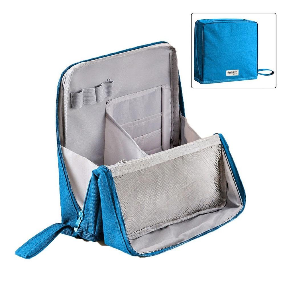 

Oxford Cloth Standing Makeup Bag Waterproof with Compartments Toiletry Bag Large Capacity Stationery Organizer for Travel светло-синий