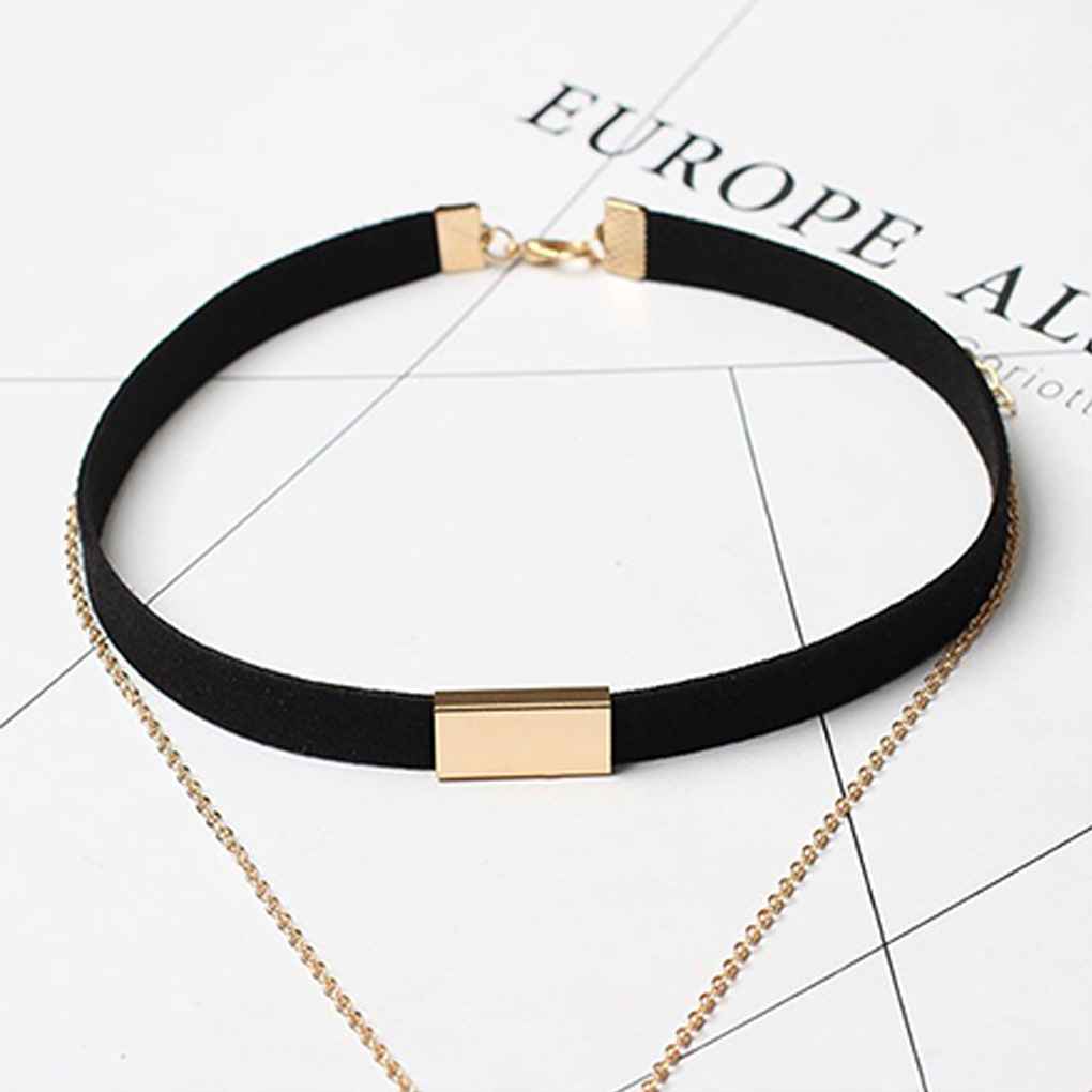 Fashion Choker Chain Strip Necklace Women Girls Double Chain Pendant Collar