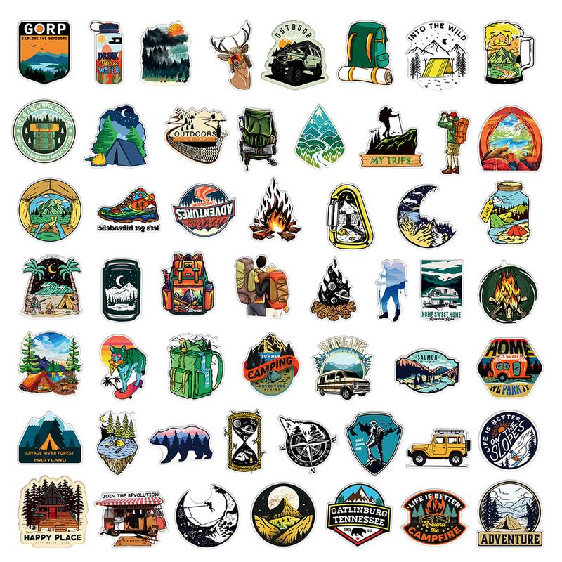 10/30/50pcs Forest Camping Hiking Outdoor Cartoon Stickers Travel Scenery Decals Waterproof Graffiti Suitcase Luggage Bike Car