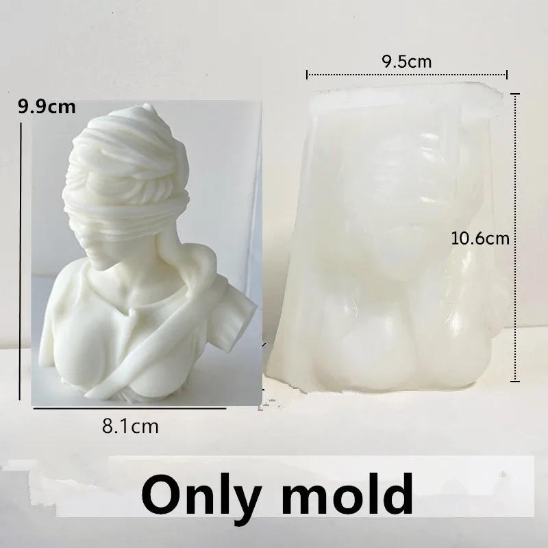 DIY Queen Halfbody Statue Candle Silicone Mold Goddess Halfbody Sculpture Resin Mold Long Hair Women Concrete Cement Gypsum Mold