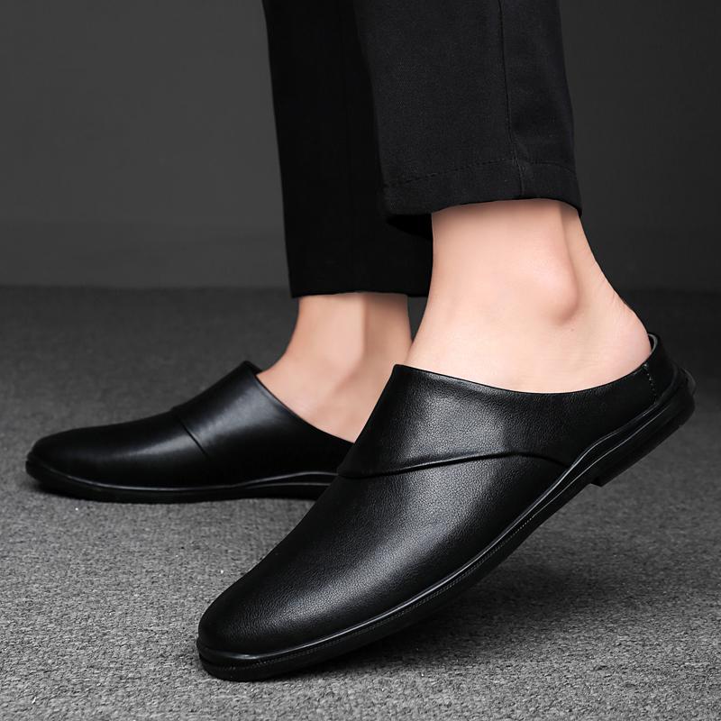 Fashion Genuine Leather Mules Shoes Men Half Shoes Man Luxury Brand Slippers Male Classic Loafers Casual Shoes Breathable Male Slippers