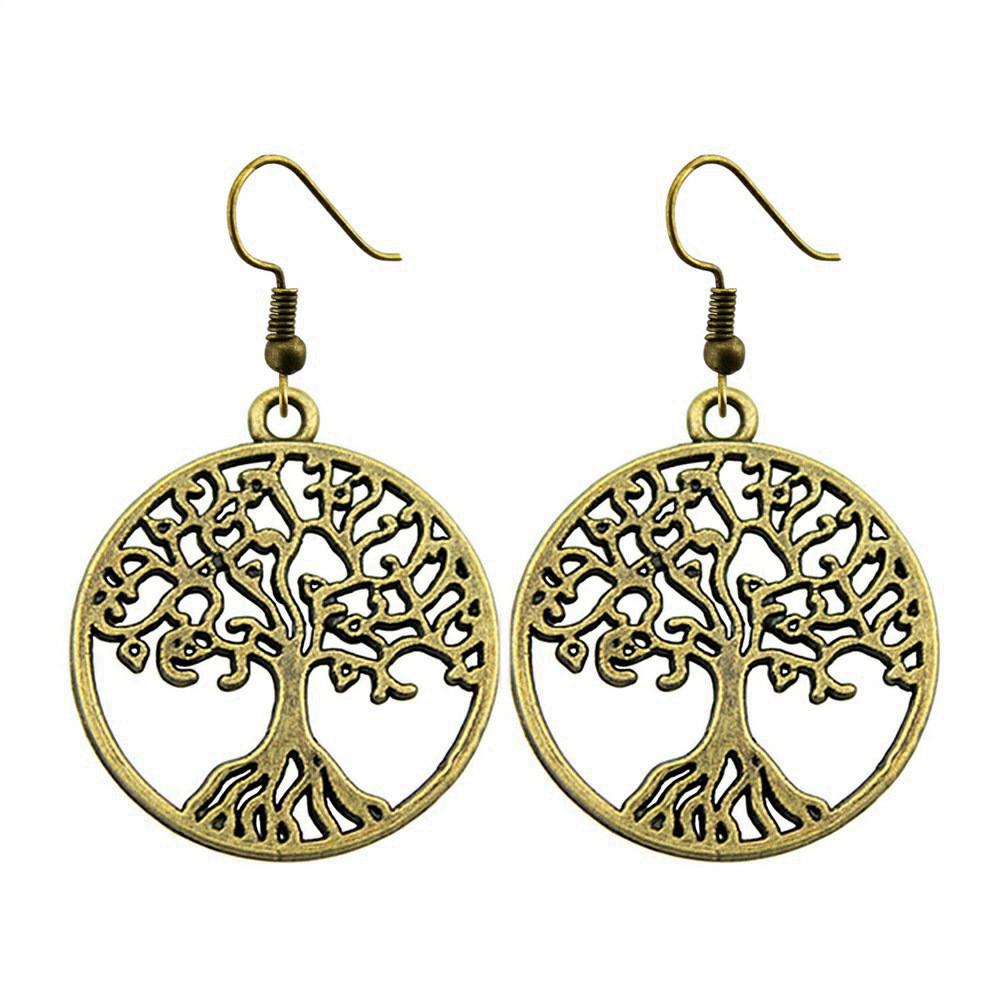 Tree Of Life Dangle Earrings Openwork Nature Boho Style Drop Jewelry For Female