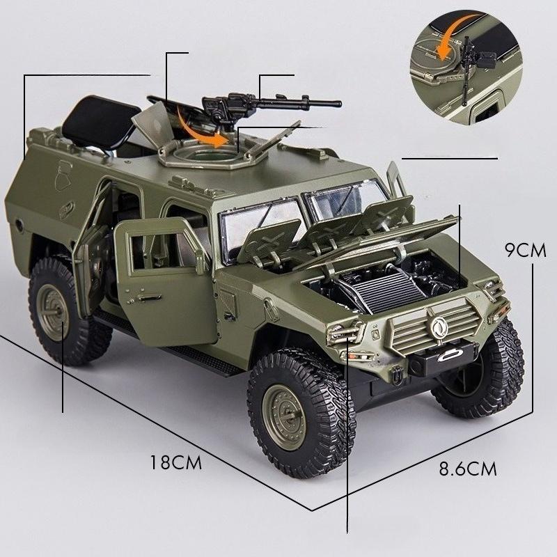 1:24 Modelo de Carro Blindado de Liga Militar Diecasts Metal Brinquedo Veículos Off-road Tanque Polícia Carro Modelo à Prova de Explosão Presente para Crianças