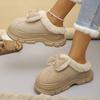 Fashion Bowknot Decor Platform Slippers Women Comfortable Non Slip Warm Fluffy Slippers Woman Thick Sole Fleece Lining Home Slides Shoes