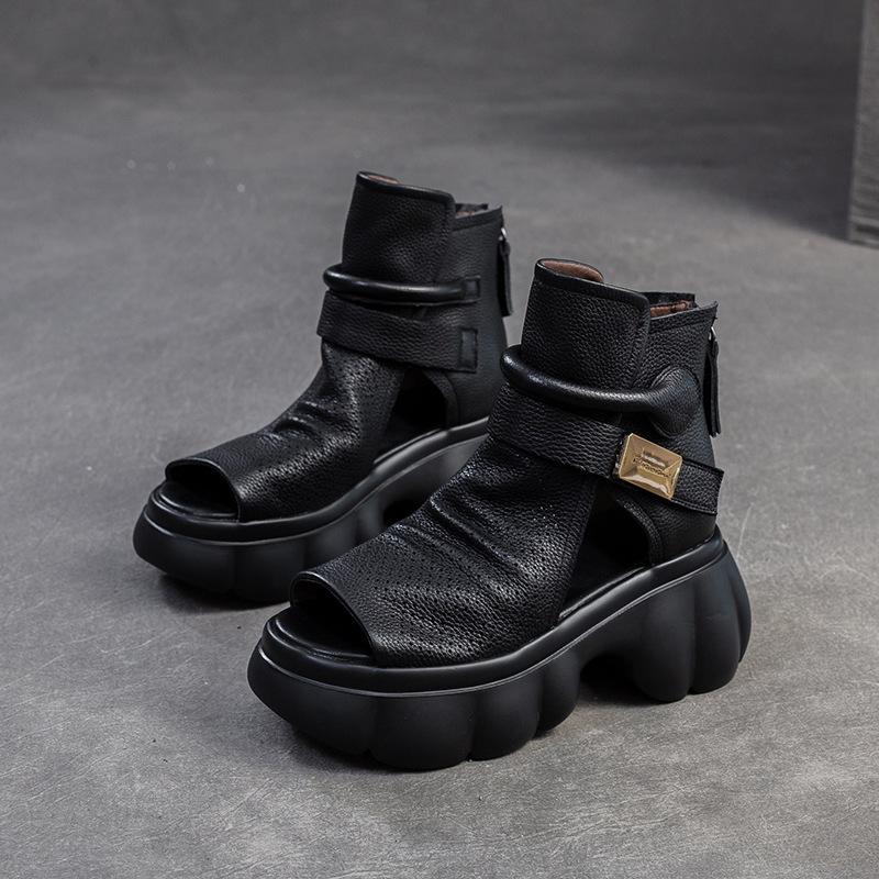 

Johnature Thick Sole Height Increasing Retro Hollow-out Peep Toe Roman Sandals Versatile Women s Platform Shoes 40 чорний