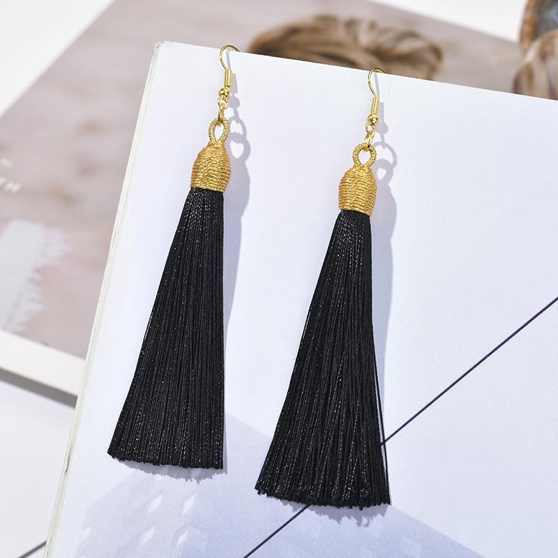 Fashion Tassel Earrings Women Silk Fabric Gold Color Rope Wrap Fringe Long Drop Dangle Earings For Girls Bohemia Wedding Jewelry