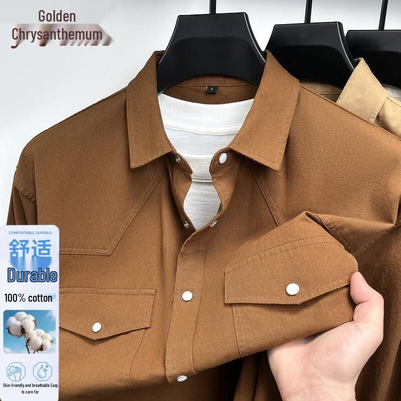 

Men s 100% Cotton Lapel Double Pocket Jacket Shirt L