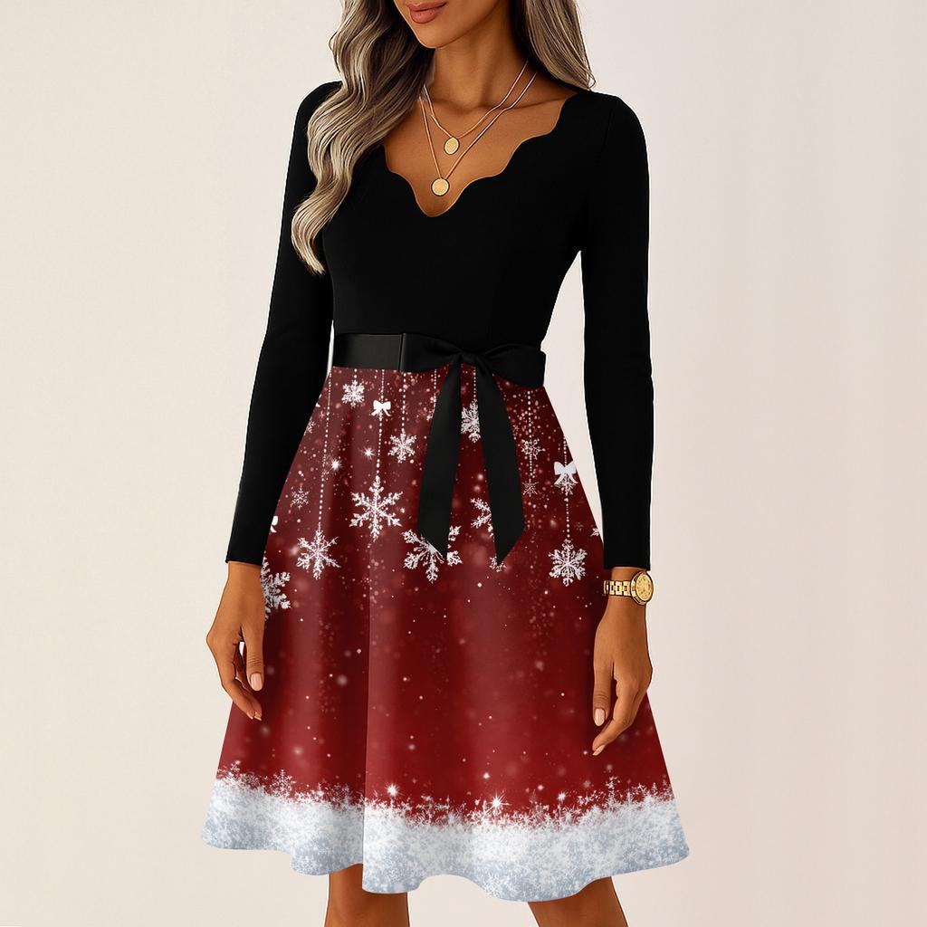Women's Casual Fashion Long Sleeve Christmas Graphic Printed Vintage Long Dresses