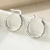 Vintage Scroll Pattern Relief Silvery Plated Hoop Earrings for Women Classical Elegant Jewelry Accessories Perfect Festival Gift