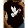 Women's Soft T-Shirt with Dove and Rose Graphic – Comfort Fit Black Casual Design Machine Washable All-Season Wear